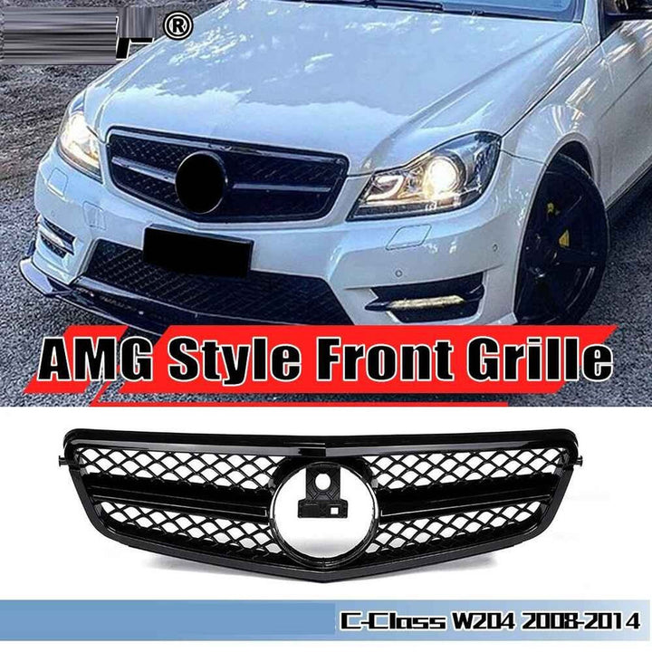 Car Craft Compatible With Mercedes Benz C Class W204 2007-2014 Upgrade Front Bumper Amg Show Grill Full Black Gc W204-003