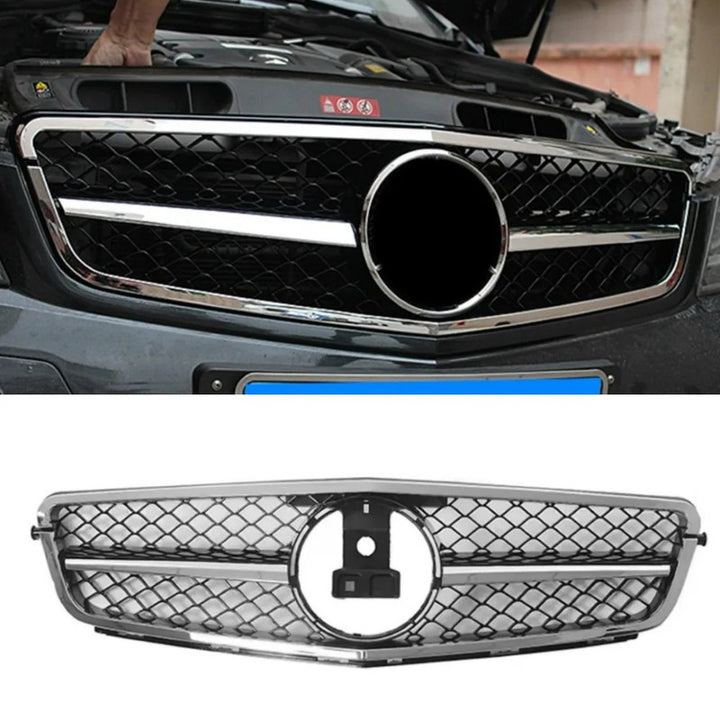 Car Craft Compatible With Mercedes Benz C Class W204 2007-2014 Upgrade Front Bumper Amg Show Grill Full Silver Gc W204-002