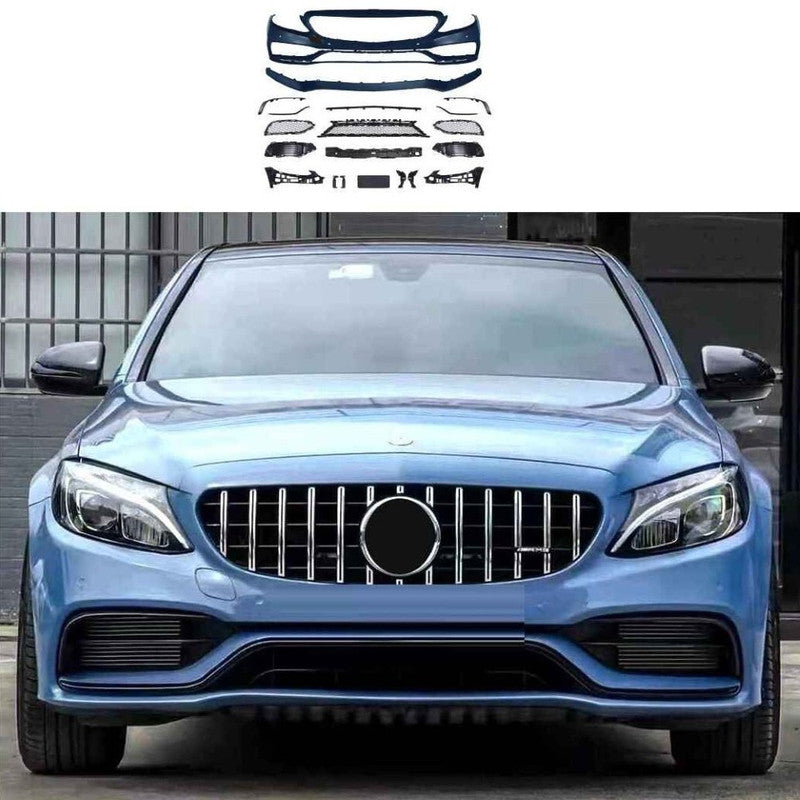 Car Craft Compatible With Mercedes Benz C Class W205 2015-2021 Front Rear Bumper Side Skirt Diffuser Exhaust Tip Upgrade Convert To Amg Amg C63 Bumper Bodykit GC W205-037