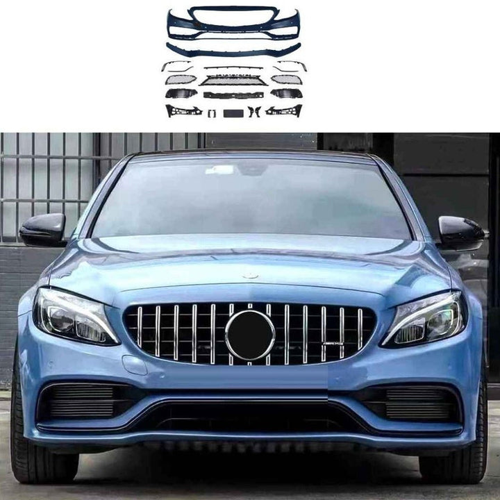 Car Craft Compatible With Mercedes Benz C Class W205 2015-2021 Front Rear Bumper Side Skirt Diffuser Exhaust Tip Upgrade Convert To Amg Amg C63 Bumper Bodykit GC W205-037