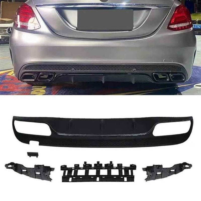Car Craft Compatible With Mercedes Benz C Class W205 2015-2021 Amg Rear Bumper Upgrade Convert To Amg Amg C63 After Rear Lip Diffuser Black GC W205-020