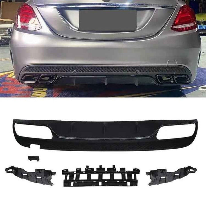 Car Craft Compatible With Mercedes Benz C Class W205 2015-2021 Amg Rear Bumper Upgrade Convert To Amg Amg C63 After Rear Lip Diffuser Black GC W205-020