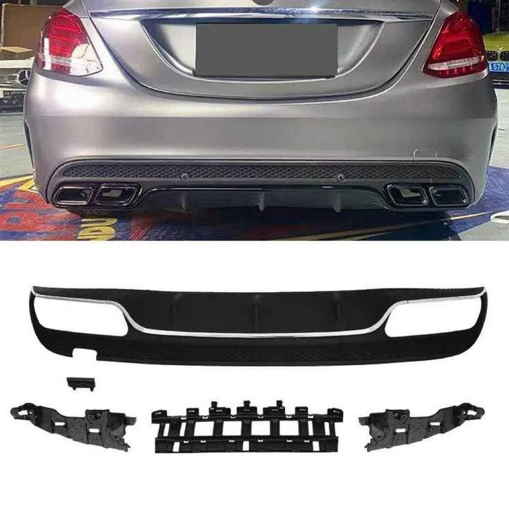 Car Craft Compatible With Mercedes Benz C Class W205 2015-2021 Amg Rear Bumper Upgrade Convert To Amg Amg C63 After Rear Lip Diffuser Silver Gc W205-019