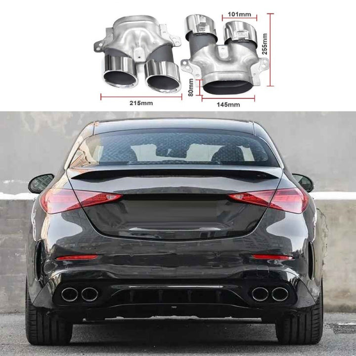 Car Craft Compatible With Mercedes Benz C Class W206 C206 2020-2026 Amg Rear Bumper Exhaust Pipe Tip C43 C63 Silver
