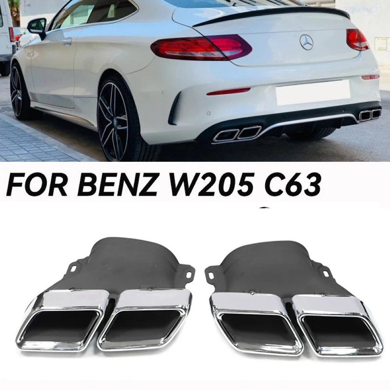 Car Craft Compatible With Mercedes Benz C Class W205 C205 Coupe 2015-2021 Rear Bumper Upgrade Convert To Amg Amg C63 Exhaust Tip Pipe Dual Chrome Silver Classic Style Gc W205-026