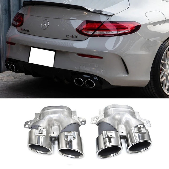 Car Craft Compatible With Mercedes Benz C Class W205 C205 Coupe 2015-2021 Rear Bumper Upgrade Convert To Amg Amg C43 Exhaust Tip Pipe Dual Chrome Silver Gc W205-030
