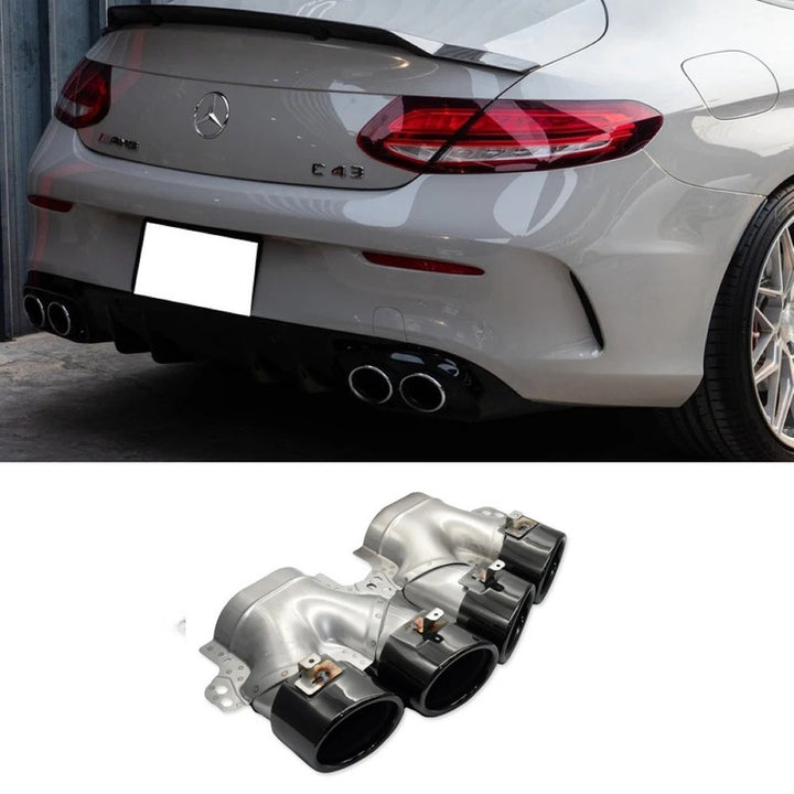 Car Craft Compatible With Mercedes Benz C Class W205 C205 Coupe 2015-2021 Rear Bumper Upgrade Convert To Amg Amg C43 Exhaust Tip Pipe Dual Glossy Black Gc W205-031
