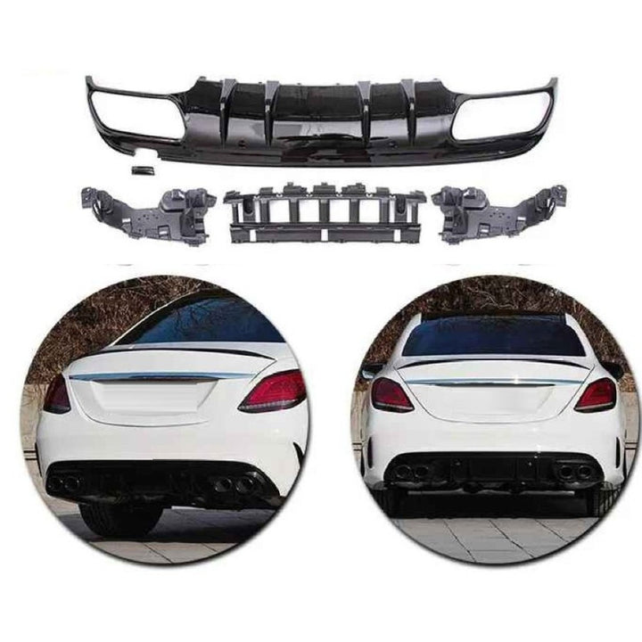 Car Craft Compatible With Mercedes Benz C Class W205 Lci 2019-2021 Amg Rear Bumper Upgrade Convert To Amg Amg C63 After Rear Lip Diffuser Gc W205-023