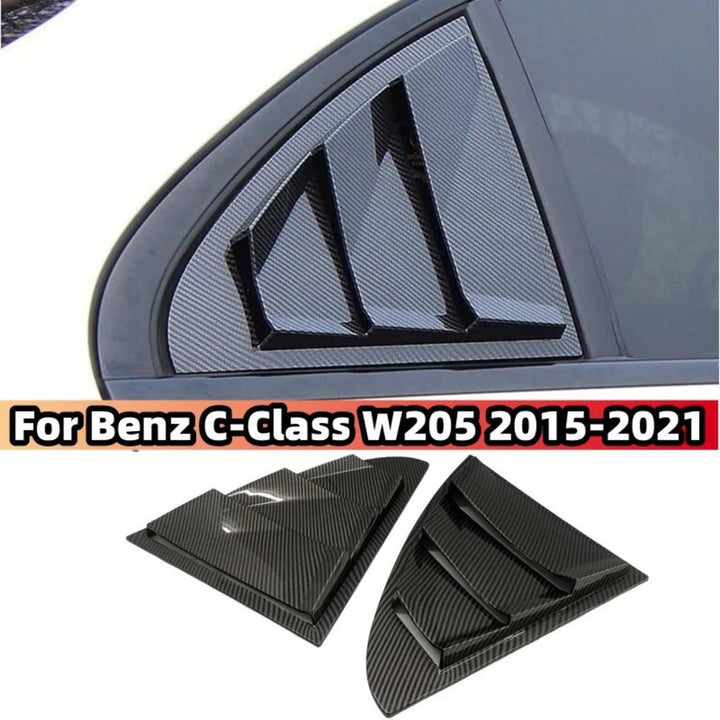 Car Craft Compatible With Mercedes Benz C Class W205 2015-2021 Car Rear Window Shutter Cover Louver Side Vent Trim Triangle Carbon Fiber Look