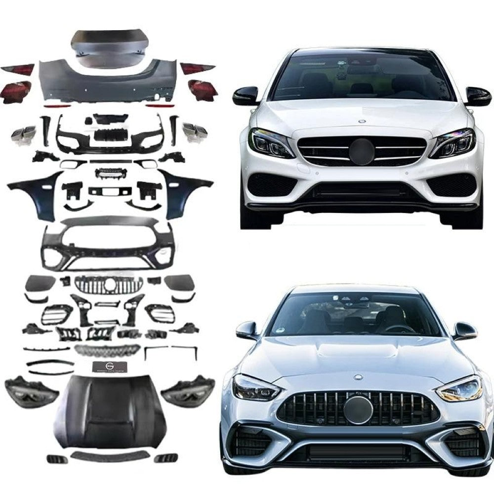Car Craft Compatible With Mercedes Benz C Class W205 2015-2022 To W206 C63 2023 Amg Upgrade Facelift Conversion Bodykit Bumper Hood Headlight Taillight CC-6431