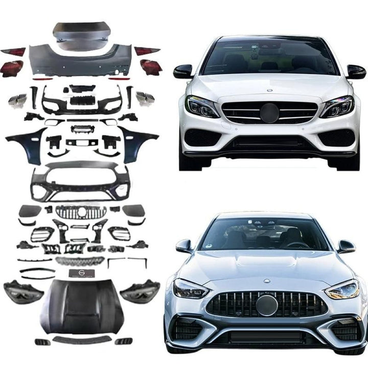 Car Craft Compatible With Mercedes Benz C Class W205 2015-2022 To W206 C63 2023 Amg Upgrade Facelift Conversion Bodykit Bumper Hood Headlight Taillight CC-6431