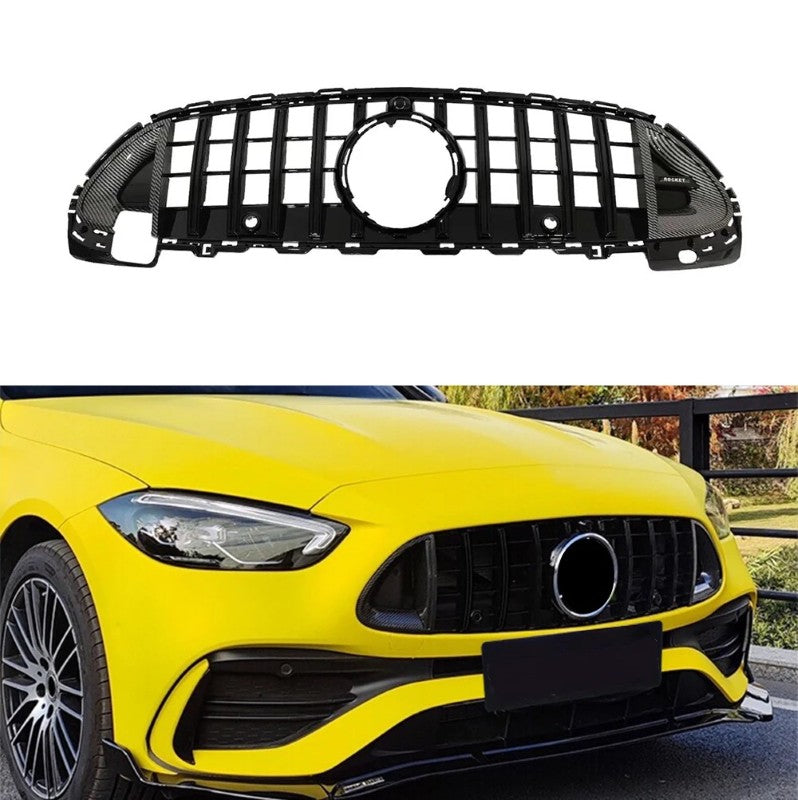 Car Craft Compatible With Mercedes Benz C Class W206 2021-2025 Amg Front Bumper Show Grill Brabus Bbs Style Carbon Fiber Look Black - CAR CRAFT INDIA