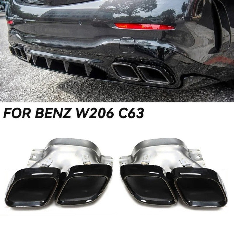 Car Craft Compatible With Mercedes Benz C Class W206 2022-2025 Rear Bumper Upgrade Convert To Amg Amg C63 Exhaust Tip Pipe Dual Chrome Black Gc W206-006 Bl