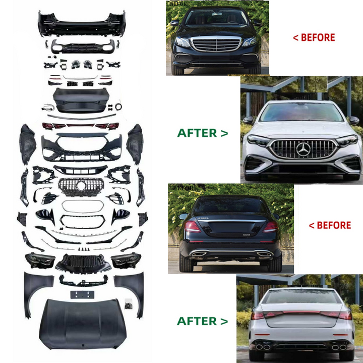 Car Craft Compatible With Mercedes Benz E Class W213 2017-2024 To W214 Lci 2025+ Amg E53 Sports Upgrade Facelift Conversion Convert Bodykit Bumper Hood Headlight Taillight B4 - CAR CRAFT INDIA