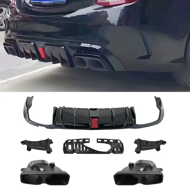 Car Craft Compatible With Mercedes Benz E Class W213 2016-2020 Upgrade Facelift Convert To Amg E63 Amg63 Bodykit Rear Bumper After Lip Diffuser Skirt Brabus Bbs With Exhaust Pipe Tip Gc W213-023