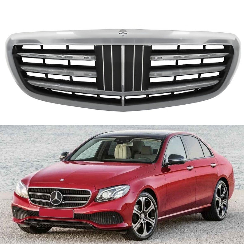 Car Craft Compatible With Mercedes Benz E Class W213 C238 2016-2020 Front Bumper Show Grill Classic Style Silver Gc W213-009