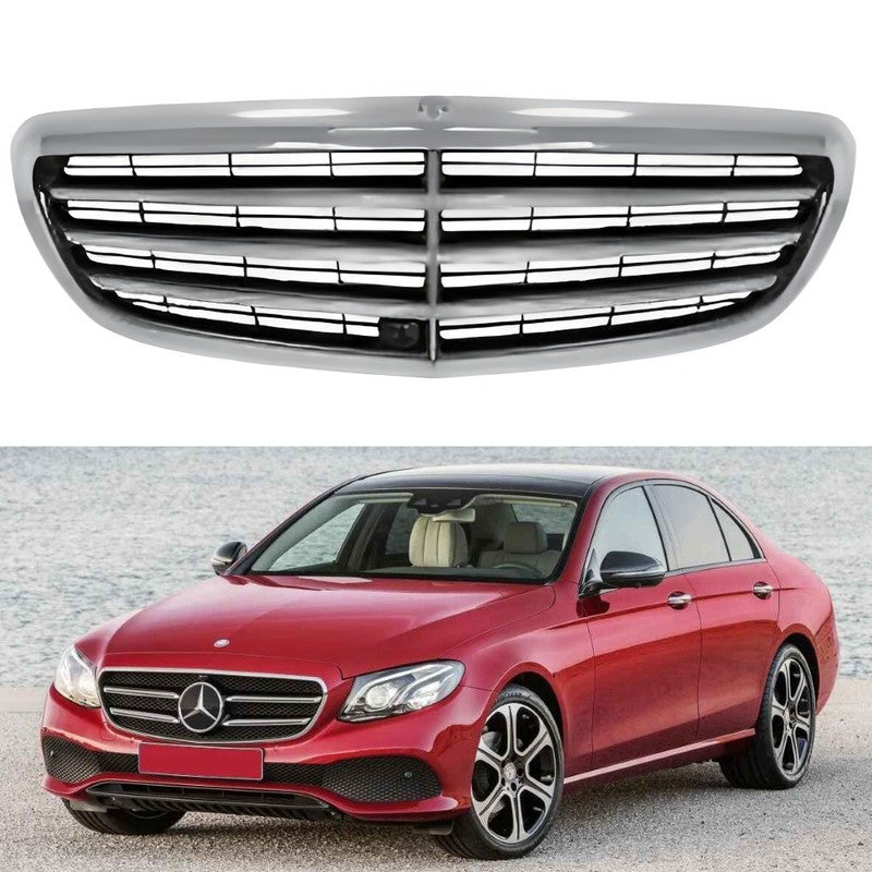 Car Craft Compatible With Mercedes Benz E Class W213 C238 2016-2020 Front Bumper Show Grill Classic Style Silver Gc W213-011