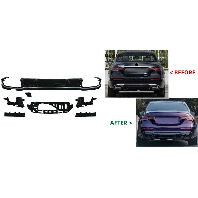 Car Craft Compatible With Mercedes Benz E Class W213 Lci 2021-2023 Upgrade Facelift Convert To Amg Amge63 E63 Bodykit Rear Bumper After Lip Skirt Diffuser Trim Gc W213-037