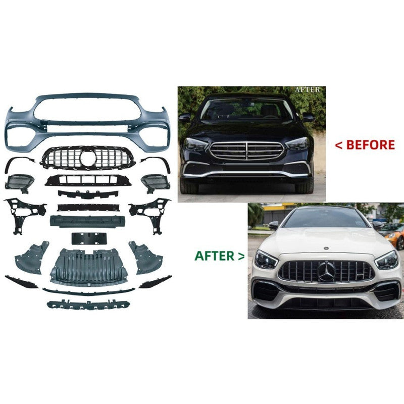 Car Craft Compatible With Mercedes Benz E Class W213 C238 Lci 2021-2023 Upgrade Facelift Convert To Amg Amge63 E63 Bodykit Front Bumper Gril Trim Skirt Gc W213 C238-035