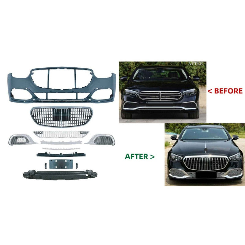 Car Craft Compatible With Mercedes Benz E Class W213 Lci 2021-2023 Upgrade Facelift Convert To Maybach Bodykit Front Bumper Gril Trim Skirt Gc W213 C238-048