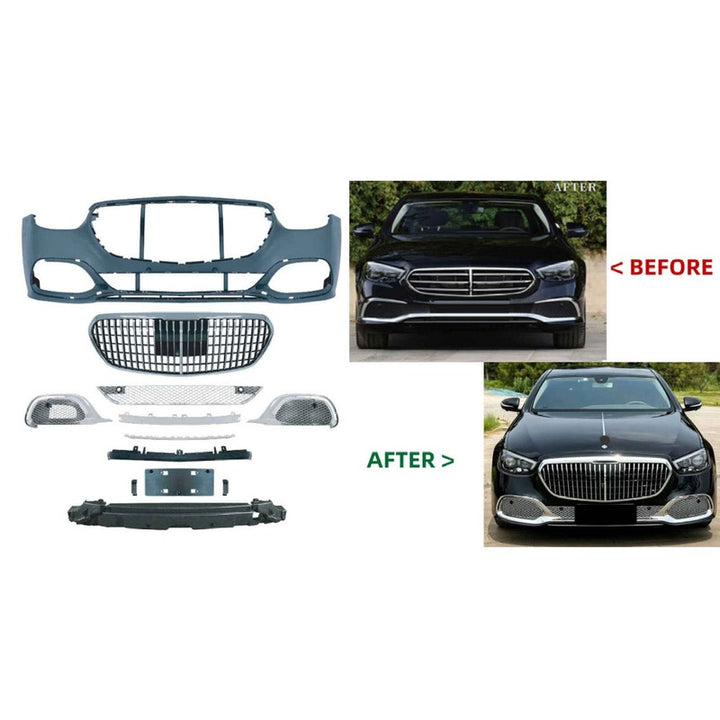 Car Craft Compatible With Mercedes Benz E Class W213 Lci 2021-2023 Upgrade Facelift Convert To Maybach Bodykit Front Bumper Gril Trim Skirt Gc W213 C238-048