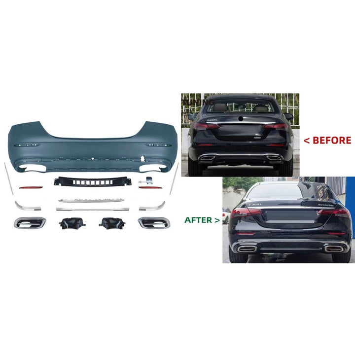Car Craft Compatible With Mercedes Benz E Class W213 Lci 2021-2023 Upgrade Facelift Convert To Maybach Bodykit Rear Bumper Exhaust Pipe Tip Diffsuer Trim Gc W213-049