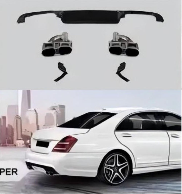 Car Craft Compatible With Mercedes Benz S Class W221 2006-2014 Amg S63 S65 S450 Rear Bumper Lip Diffuser Skirt With Exhaust Tip Pipe B007