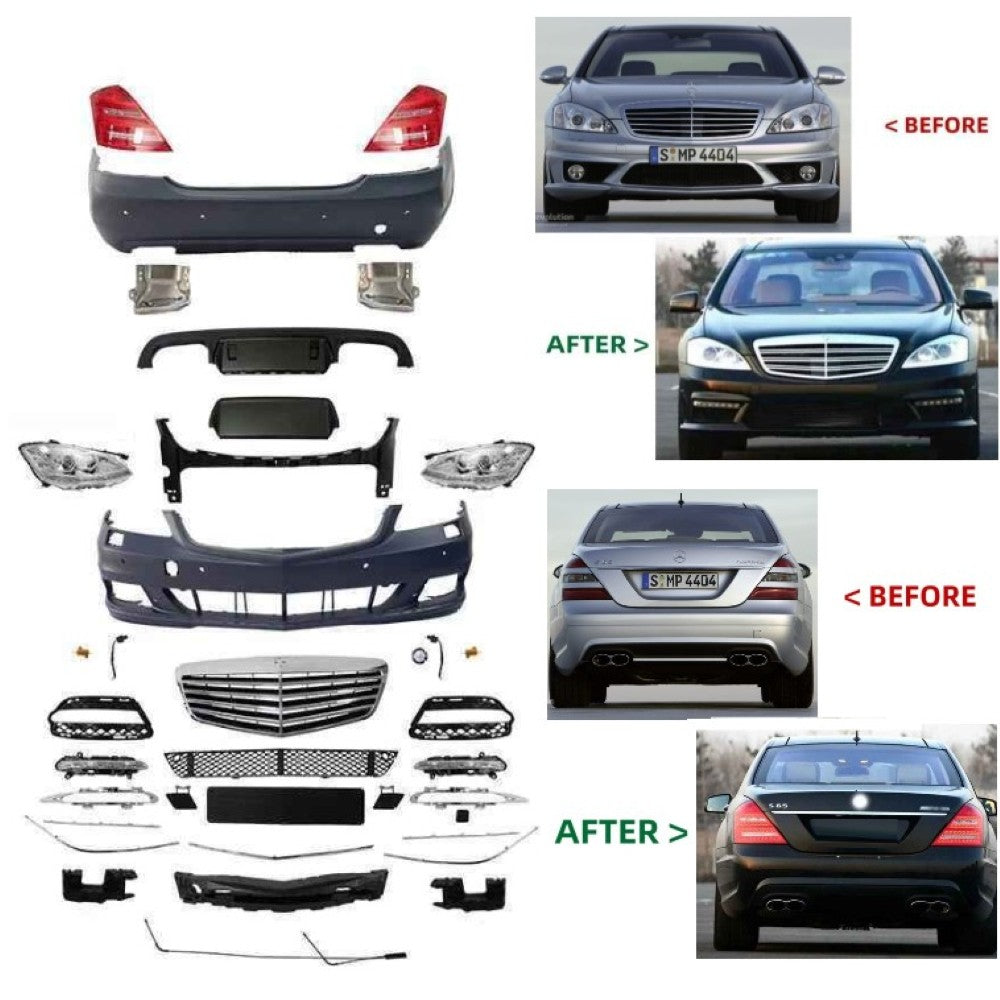 Car Craft Compatible With Mercedes Benz S Class W221 2006-2009 Upgrade Facelift Bodykit To W221 Lci Amg Bumper Headlight Taillight Skirts Exhaust Tips CC-4852 - CAR CRAFT INDIA