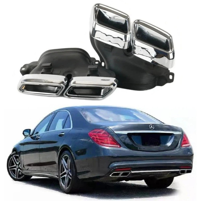 Car Craft Compatible With Mercedes Benz S Class W222 Lci 2018-2020 Upgrade Convert To S Class S63amg Amg63 S63 S65 Amg Rear After Bumper Exhaust Tip Pipe Trim Chrome Silver