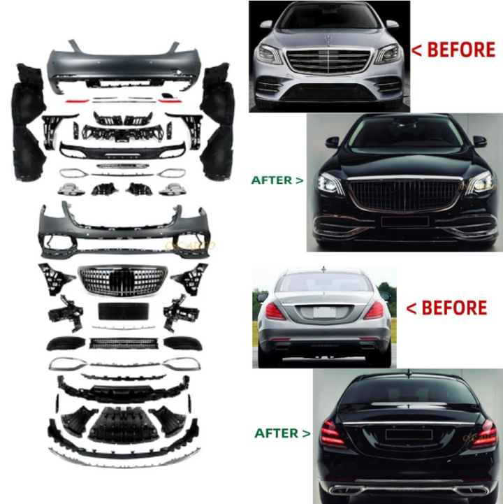 Car Craft Compatible With Mercedes Benz S Class W222 Lci 2018-2020 Upgrade Convert To S Class Maybach Mhb Front Rear Bumper Bodykit Diffuser Exhaust Pipe Tip Grill Skirt Splitter Trim Gc W222-005,006