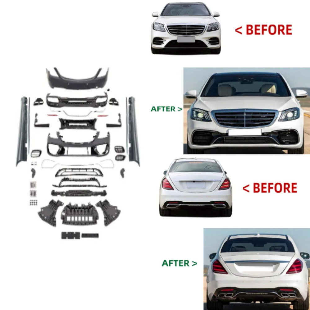 Car Craft Compatible With Mercedes Benz S Class W222 Lci 2018-2020 Upgrade Convert To S Class S63amg Amg63 S63 Amg Front Rear Bumper Bodykit Diffuser Exhaust Pipe Tip Grill Skirt Splitter Trim Gc W222-007, 009