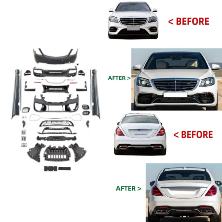 Car Craft Compatible With Mercedes Benz S Class W222 Lci 2018-2020 Upgrade Convert To S Class S63amg Amg63 S63 Amg Front Rear Bumper Bodykit Diffuser Exhaust Pipe Tip Grill Skirt Splitter Trim Gc W222-007, 009