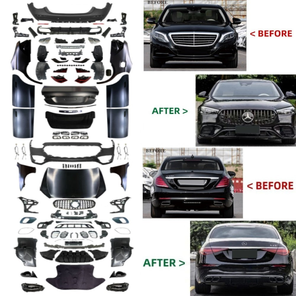 Car Craft Compatible With Mercedes Benz S Class W222 2016-2022 Upgraded Convert Facelift To S Class W223 2023+ Amg S63 Style Bodykit Bumper Headlight Taillight Hood Fender With Door CC-6615 - CAR CRAFT INDIA