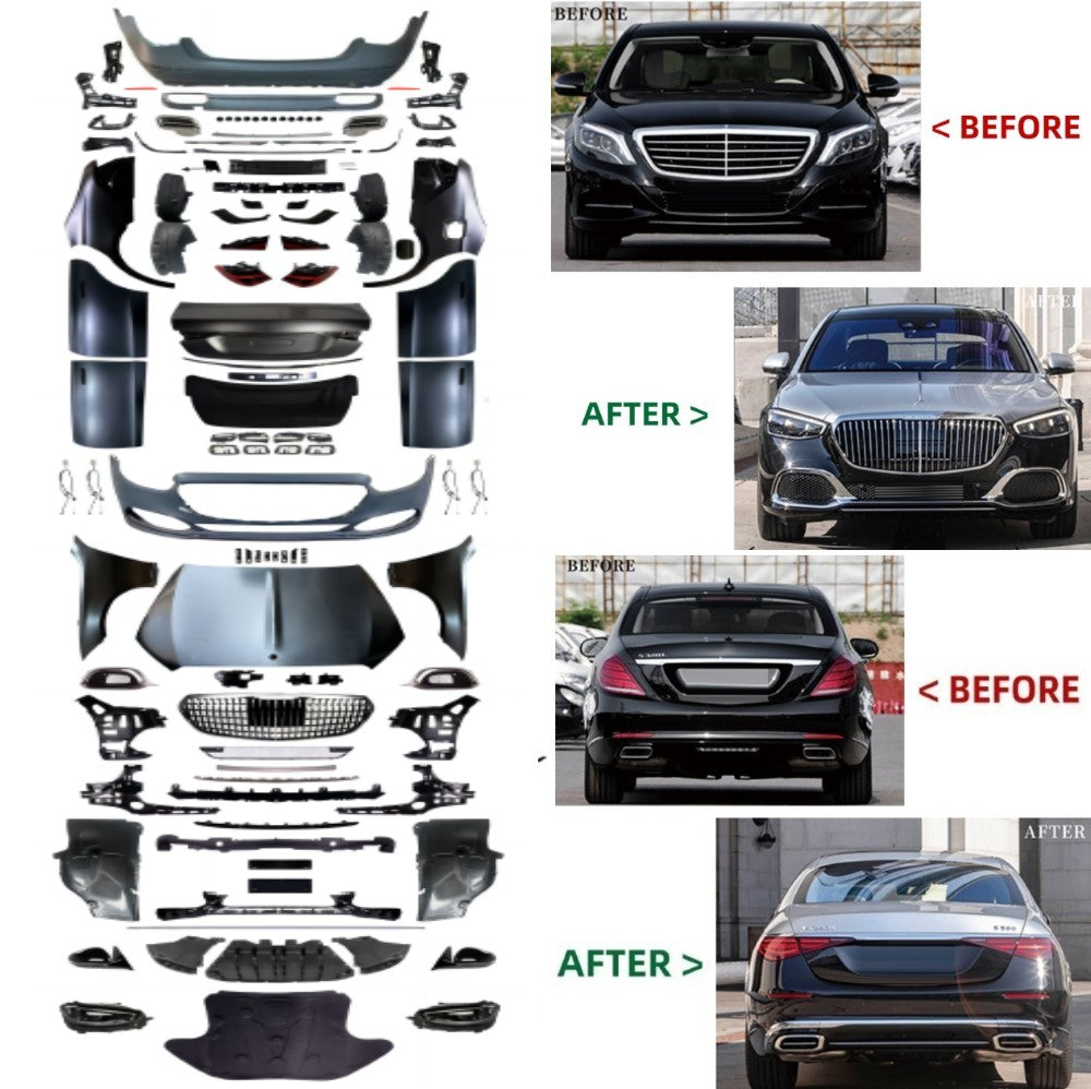 Car Craft Compatible With Mercedes Benz S Class W222 2016-2022 Upgraded Convert Facelift To S Class W223 2023+ Maybach Style Bodykit Bumper Headlight Taillight Hood Fender With Door CC-6614 - CAR CRAFT INDIA