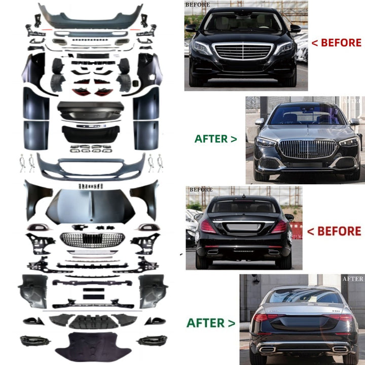 Car Craft Compatible With Mercedes Benz S Class W222 2016-2022 Upgraded Convert Facelift To S Class W223 2023+ Maybach Style Bodykit Bumper Headlight Taillight Hood Fender With Door CC-6614 - CAR CRAFT INDIA