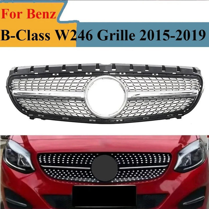 Car Craft Compatible With Mercedes Benz B Class W246 2015-20018 Front Bumper Show Grill Amg Diamond Silver