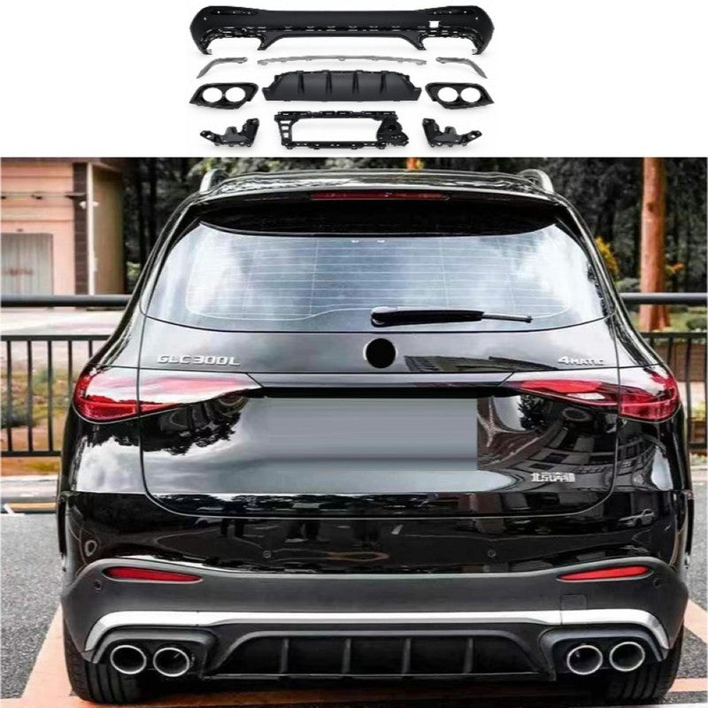 Car Craft Compatible With Mercedes Benz Glc W254 2023-2026 Upgrade Facelift Convert To Glc43 Amg Bodykit Rear Bumper Skirt Diffuser Rear After Lip Silver Gc W254-009