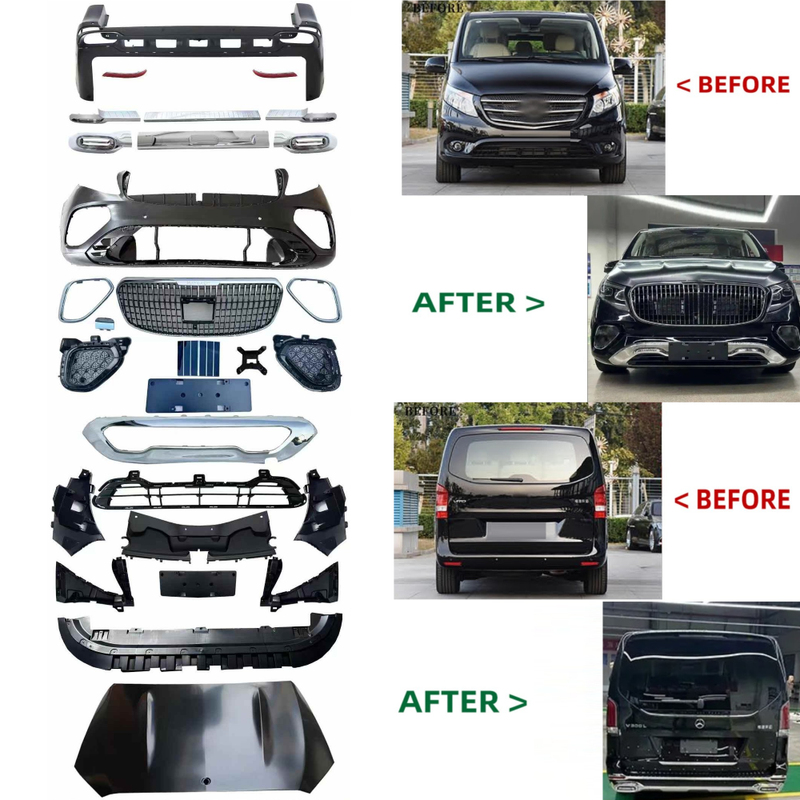 Car Craft Compatible With Mercedes Benz V Class Vito W446 W447 W448 2014-2024 Upgrade Facelift Convert To Maybach Style Bodykit Front Rear Bumper Hood Grill Fog Exhaust Pipe Tips B2 - CAR CRAFT INDIA