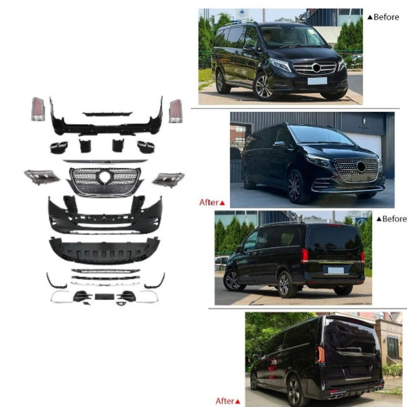 Car Craft Compatible With Mercedes Benz V Class Vito W447 2016-2024 Upgrade Facelift Convert To V300 Amg Bodykit Front Rear Bumper Headlight Taillight Lamp Splitter Trim B117