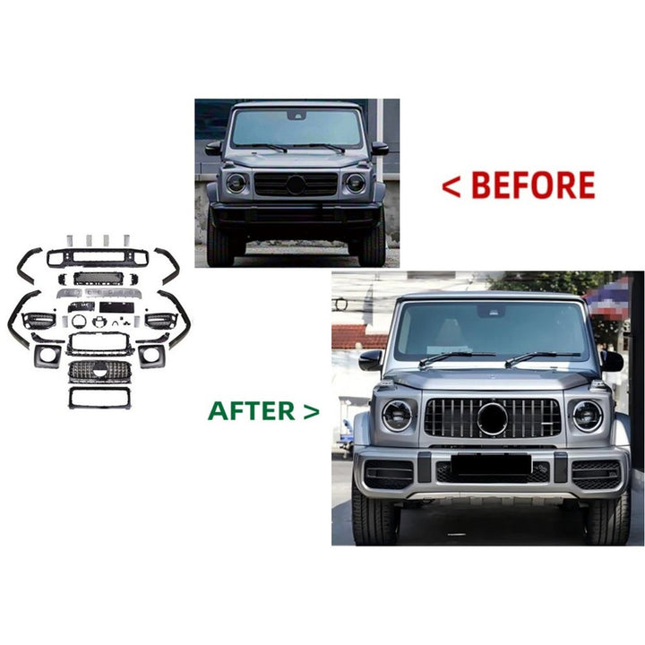 Car Craft Compatible With Mercedes Benz G Class G Wagon W464 2019-2023 Upgrade Facelift Convert To Amg G63 G55 Bodykit Front Bumper Grill Skirt Trim Wheel Arch