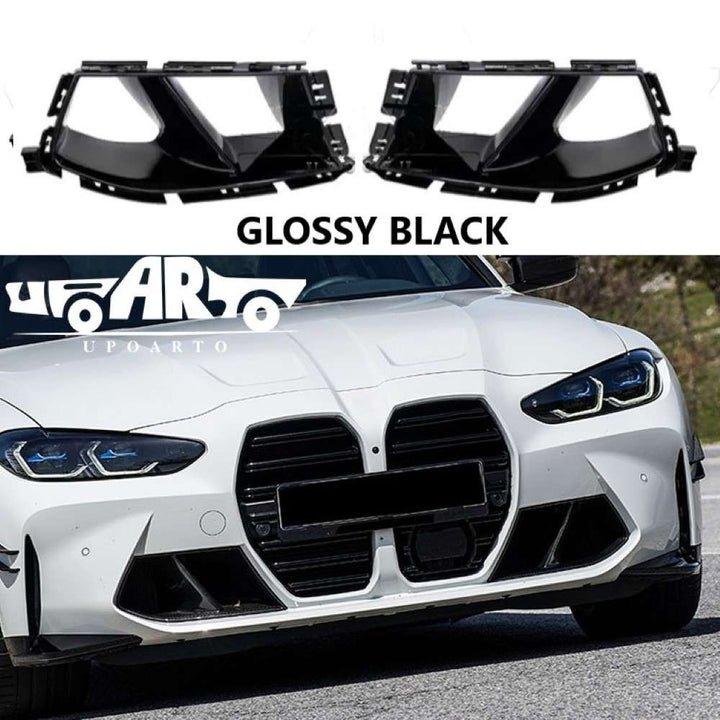 Car Craft Compatible With Bmw 3 Series G80 G82 2020+ M3 M4 Front Bumper Lip Splitter Skirts Fog Lamp Air Vent Trim Cover Ar-bm-0251 Glossy Black - CAR CRAFT INDIA