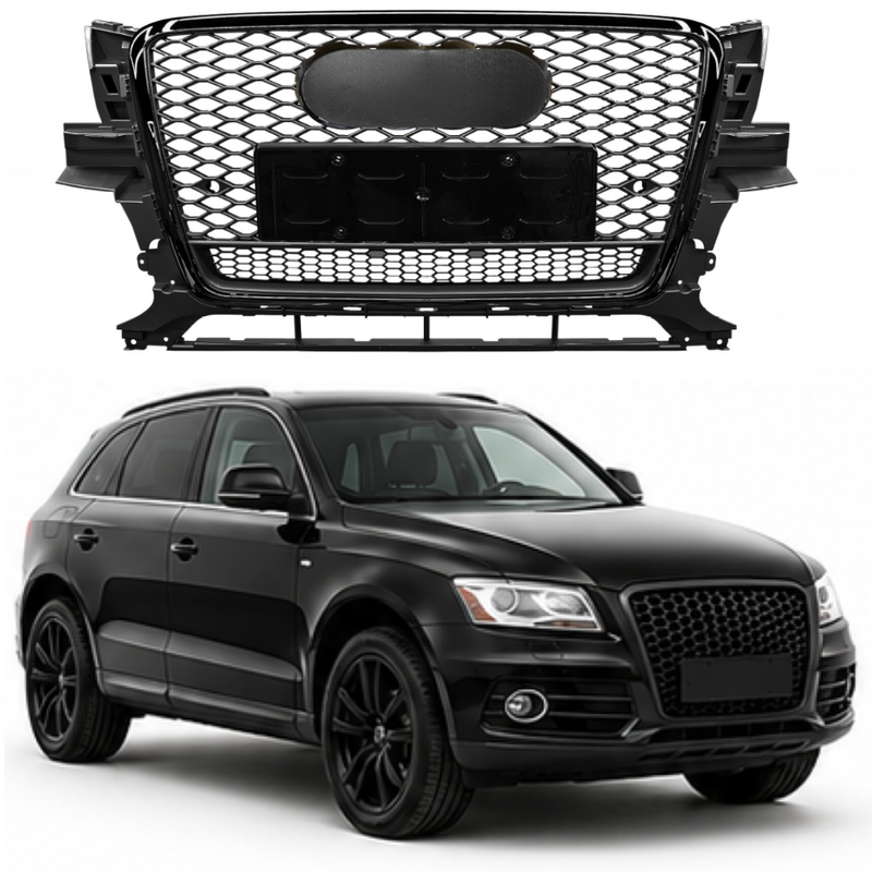 Car Craft Compatible With Audi Q5 2008-2012 Upgraded Front Bumper Show Grill Rsq5 Rs Sport Style Black Frame Black Mesh All Logo Silver License Plate Eu Version Q5-017 Gc Black Qt