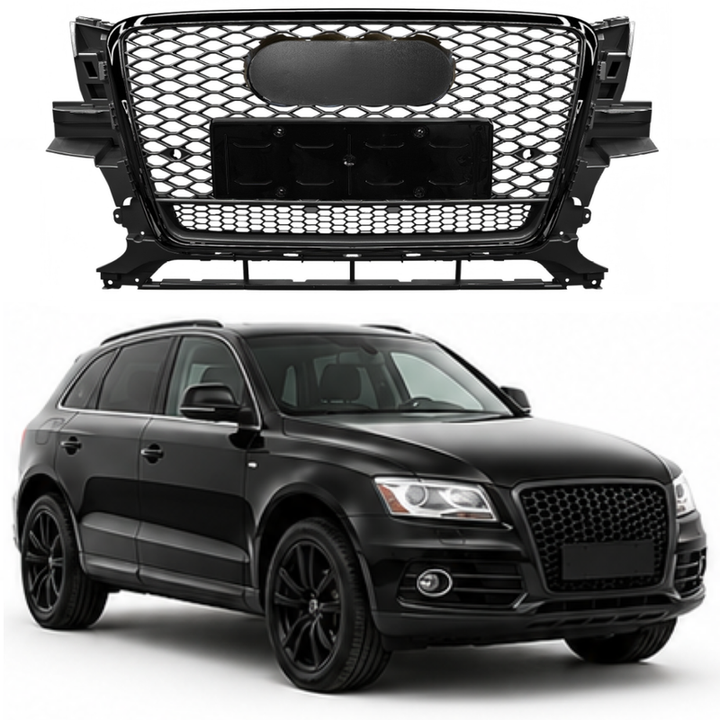Car Craft Compatible With Audi Q5 2008-2012 Upgraded Front Bumper Show Grill Rsq5 Rs Sport Style Black Frame Black Mesh All Logo Silver License Plate Eu Version Q5-017 Gc Black Qt