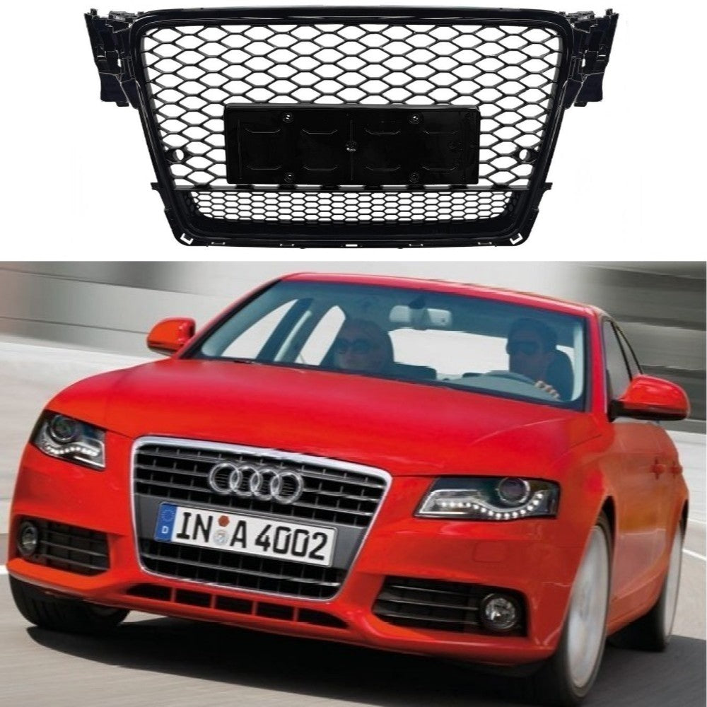 Car Craft Compatible With Audi A4 2009-2012 Upgraded Front Bumper Show Grill Rs4 Rs Sport Style Black Frame Black Mesh No Logo License Plate Eu Version Quattro A4-008 Gc