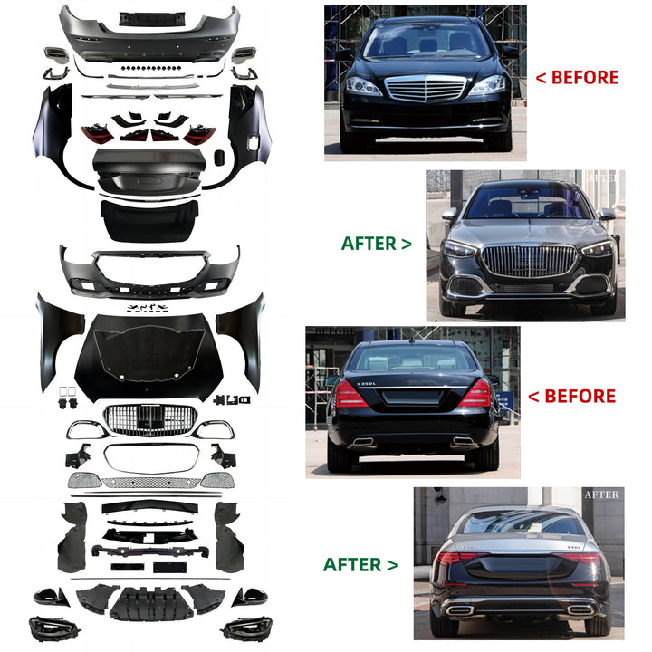 Car Craft Compatible With Mercedes Benz S Class W221 2006-2014 To W223 2023+ Lci Maybach Upgrade Facelift Conversion Bodykit Bumper Hood Headlight Taillight CC-6365