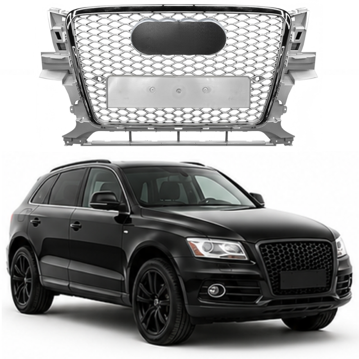 Car Craft Compatible With Audi Q5 2008-2012 Upgraded Front Bumper Show Grill Rsq5 Rs Sport Style Silver Frame Black Mesh All Logo Silver License Plate Eu Version Q5-014 Gc Silver Black
