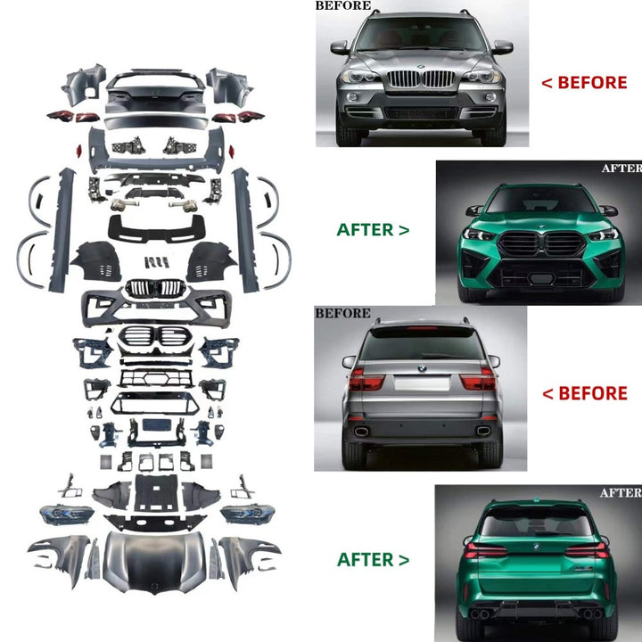 Car Craft Compatible With Bmw X5 E70 2006-2013 To G05 Lci X5m F95 Upgrade Facelift Conversion Bodykit Bumper Headlight Taillight Hood Side Skirts CC-6612