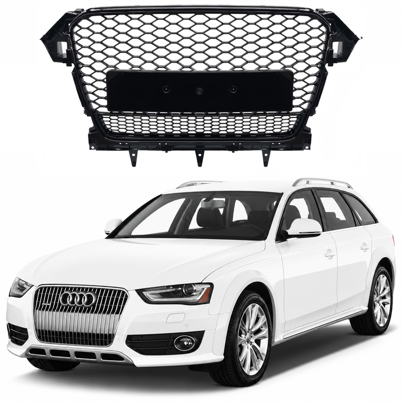 Car Craft Compatible With Audi A4 B8.5 2013-2016 Upgraded Front Bumper Show Grill Rs4 S4 Rs Sport Style Black Frame Black Mesh Ano Logo License Plate Eu Version Nlg Qt All Road Usa A4-072 Gc