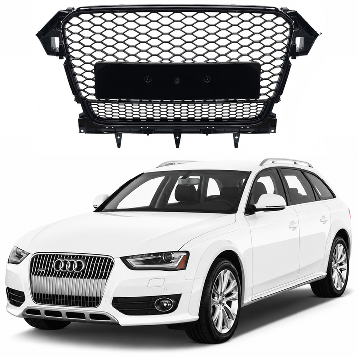 Car Craft Compatible With Audi A4 B8.5 2013-2016 Upgraded Front Bumper Show Grill Rs4 S4 Rs Sport Style Black Frame Black Mesh Ano Logo License Plate Eu Version Nlg Qt All Road Usa A4-072 Gc