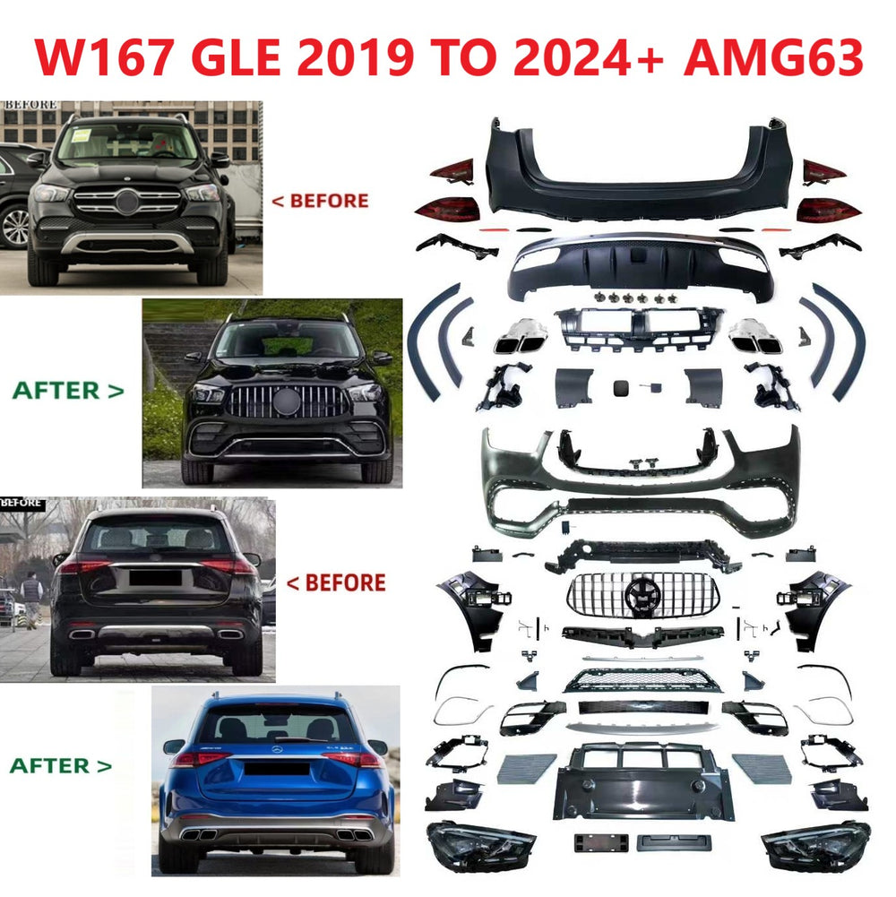 Car Craft Compatible With Mercedes Benz Gle W167 2020-2023 Upgrade Facelift Covert To 2023+ Gle63 Lci Amg Bodykit Bumper Grill Diffuser Headlight Taillight Hood Fender After Lip 1:1 CC-8532 - CAR CRAFT INDIA